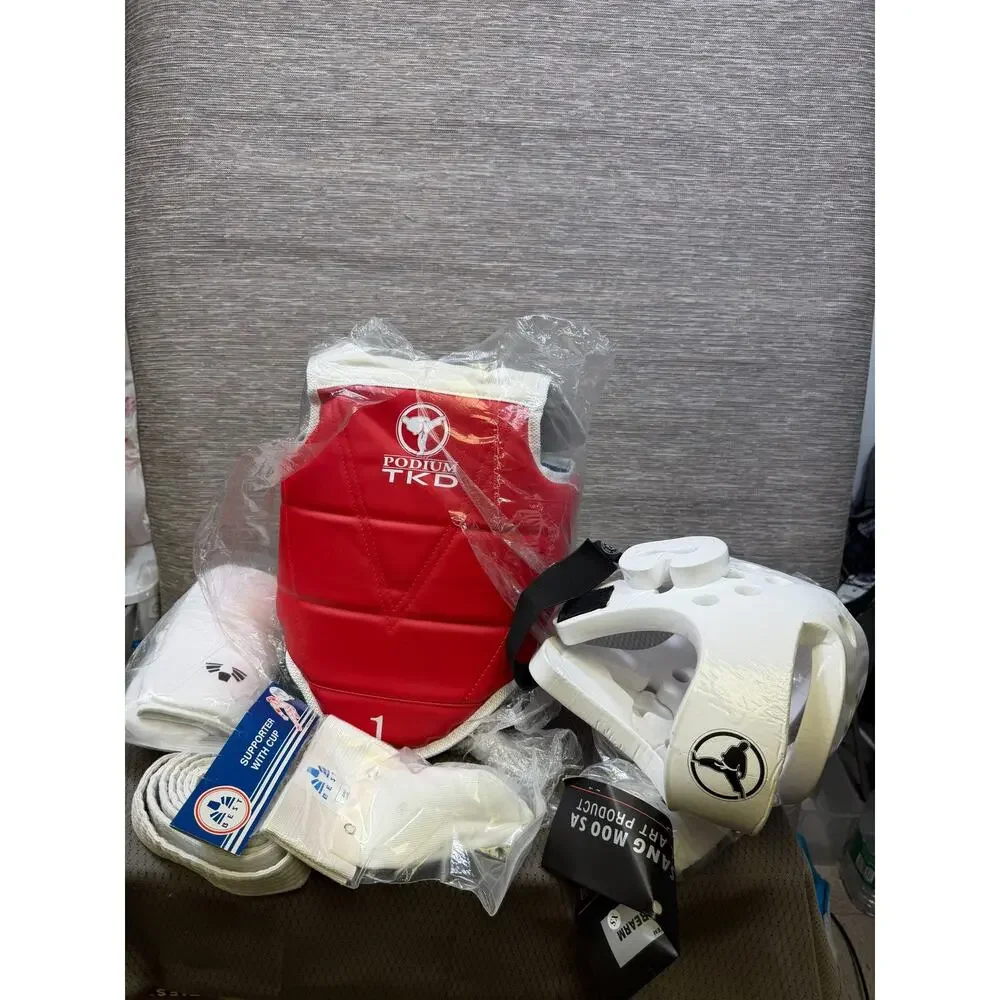 Podium TKD Taekwondo Sparring Gear Set Boys Size XS Red White Protective Pads